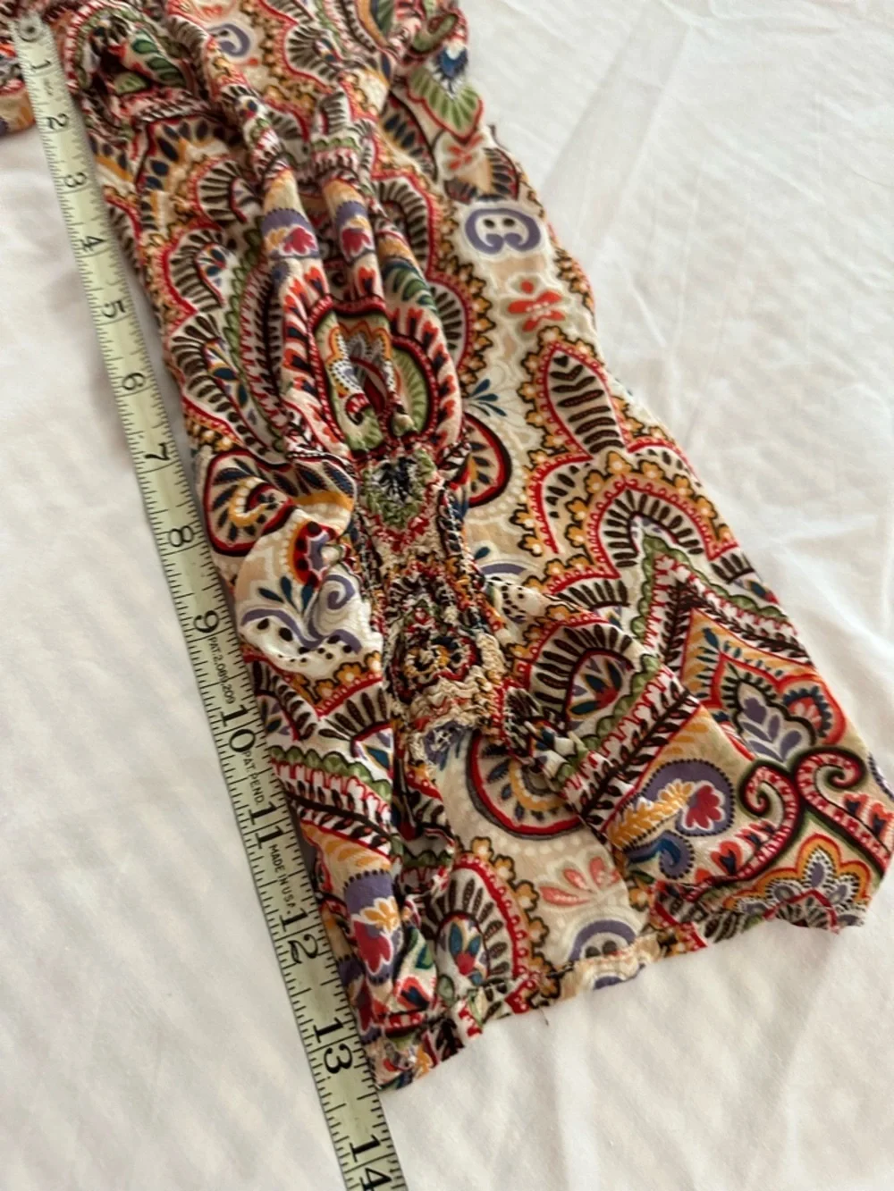 Democracy Paisley Split-Neck Blouse in Red, Cream and Green